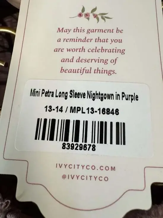 Ivy City Co. Mini Petra Long Sleeve Nightgown in Purple Size 13/14 NWT - Picture 8 of 9
